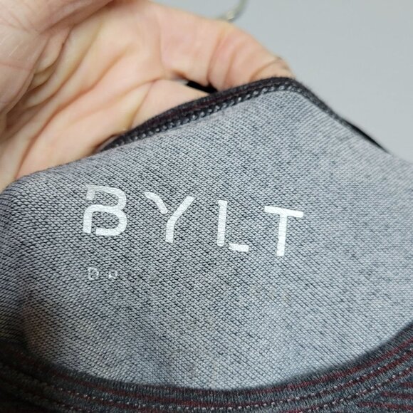 BYLT Mens Drop Cut Lux T-Shirt Short Sleeve Crewneck Striped Gray Red Size S - Picture 3 of 5